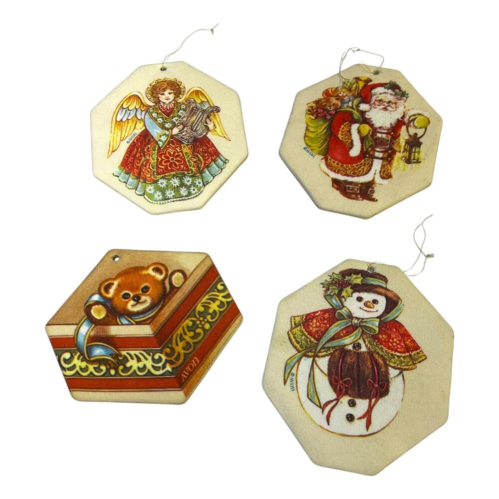 Vintage Avon Christmas Ornaments Set of 4 Double Sided Padded Fabric